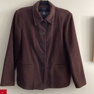 Gap chocolate brown velour button down jacket S